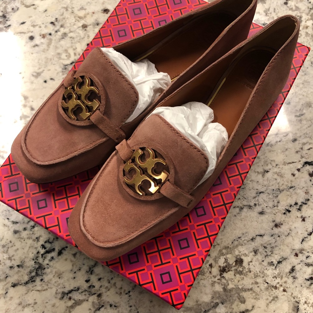 TORY BURCH Metal Miller Loafer - Natural Suede Sz 9